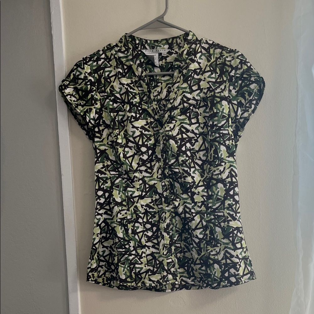Fred David Abstract Green and Black Blouse